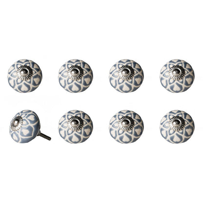 Set of Eight Red Pink And Green Floral Ceramic Drawer Pull Knobs