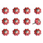 Set of Twelve Red Pink And Green Floral Ceramic Drawer Pull Knobs
