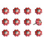 Set of Twelve Red Pink And Green Floral Ceramic Drawer Pull Knobs