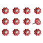 Set of Twelve Red Pink And Green Floral Ceramic Drawer Pull Knobs