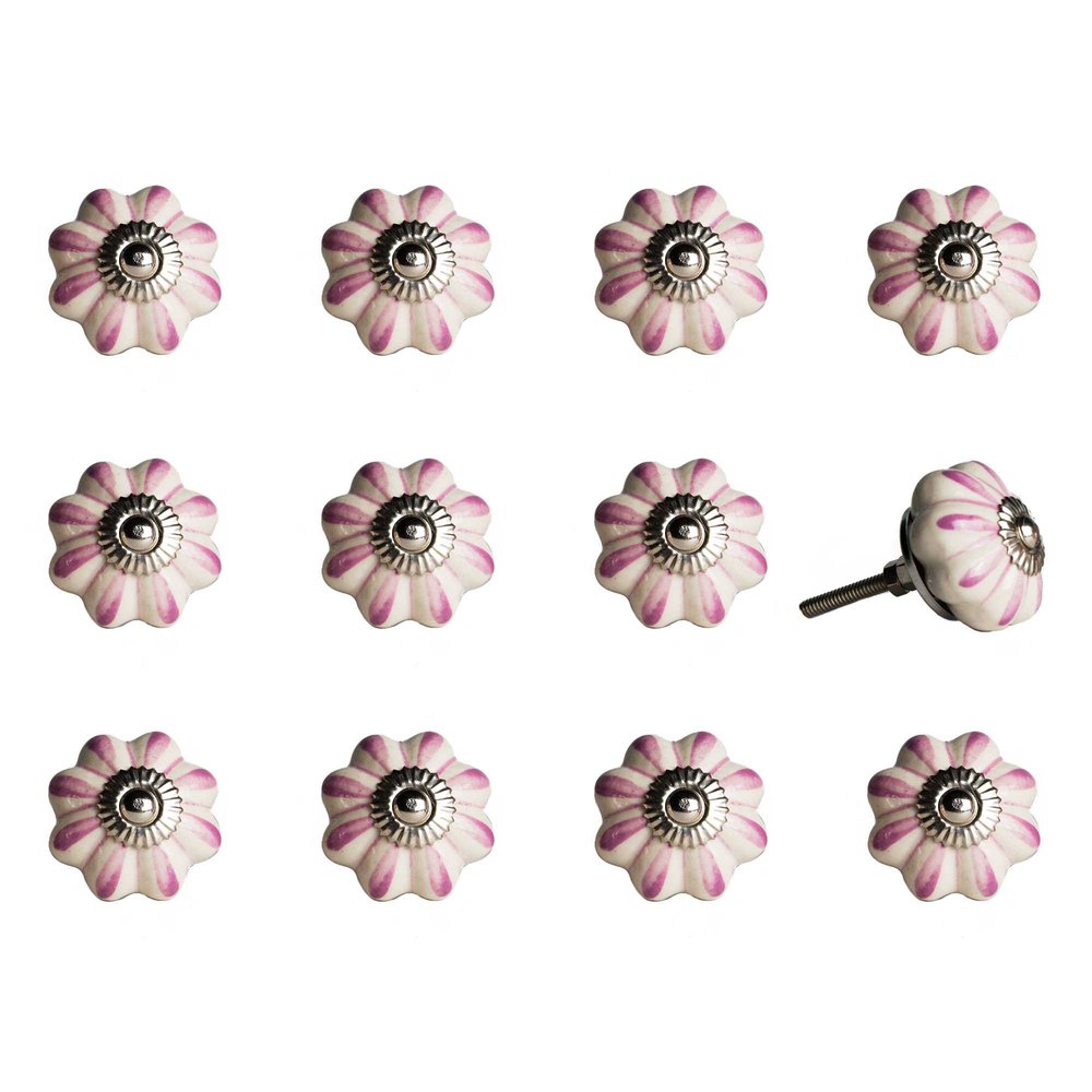 Set of Twelve Pink And Cream Ceramic Drawer Pull Knobs