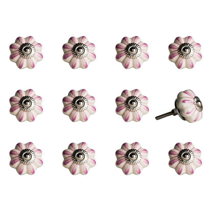 Set of Twelve Pink And Cream Ceramic Drawer Pull Knobs