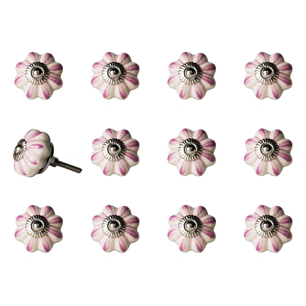 Set of Twelve Pink And Cream Ceramic Drawer Pull Knobs