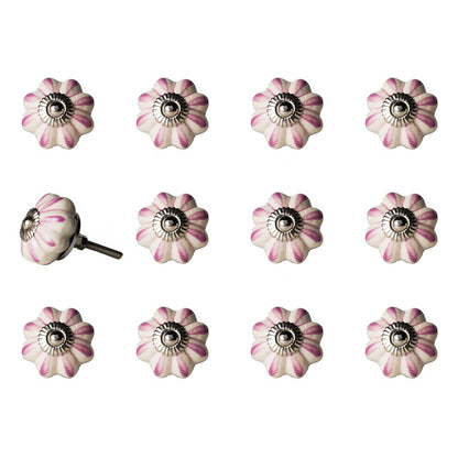 Set of Twelve Pink And Cream Ceramic Drawer Pull Knobs