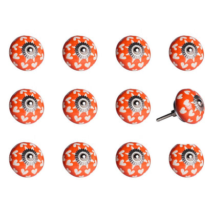 Set of Twelve Orange White And Silver Floral Ceramic Drawer Pull Knobs