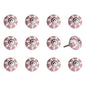 Set of Twelve Pink White And Burgundy Floral Ceramic Drawer Pull Knobs