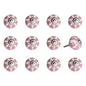 Set of Twelve Pink White And Burgundy Floral Ceramic Drawer Pull Knobs