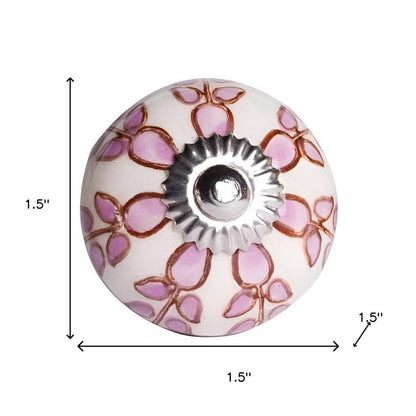 Set of Twelve Pink White And Burgundy Floral Ceramic Drawer Pull Knobs