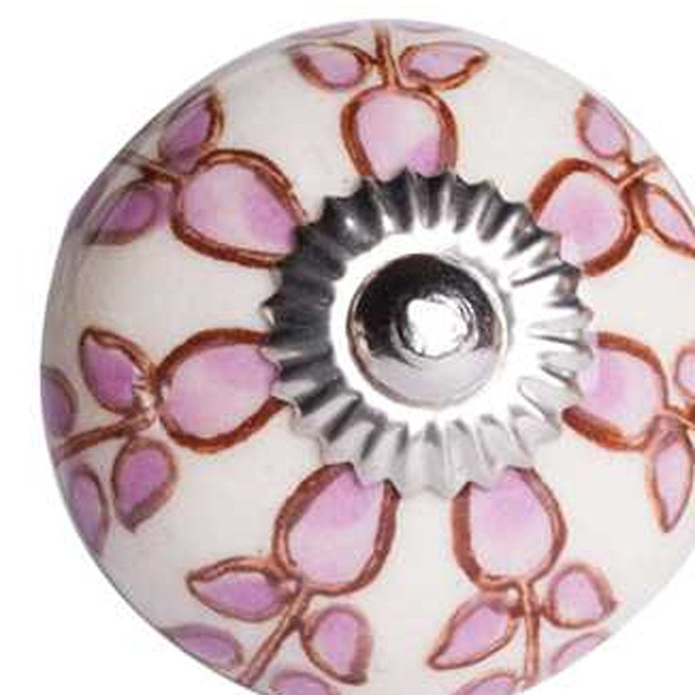 Set of Twelve Pink White And Burgundy Floral Ceramic Drawer Pull Knobs