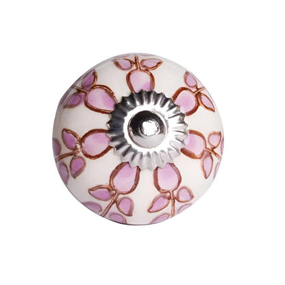 Set of Twelve Pink White And Burgundy Floral Ceramic Drawer Pull Knobs