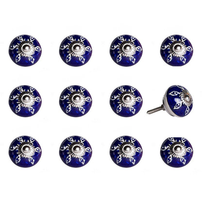 Set of Twelve Blue And White Geometric Ceramic Drawer Pull Knobs