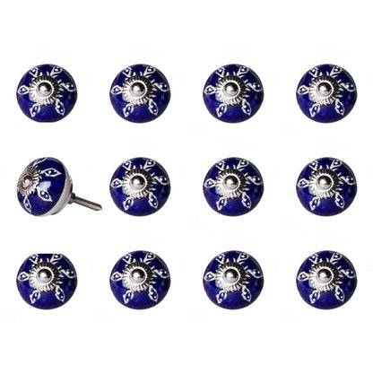 Set of Twelve Blue And White Geometric Ceramic Drawer Pull Knobs
