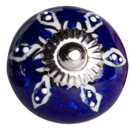 Set of Twelve Blue And White Geometric Ceramic Drawer Pull Knobs