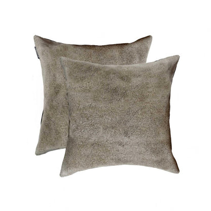 Set of Two 18" Gray Cowhide Throw Pillows