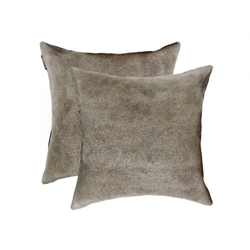 Set of Two 18" Gray Cowhide Throw Pillows