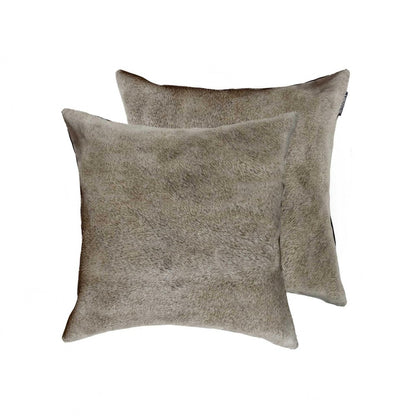 Set of Two 18" Gray Cowhide Throw Pillows