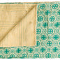 50" X 70" Green and Ivory Kantha Cotton Geometric Throw Blanket with Embroidery