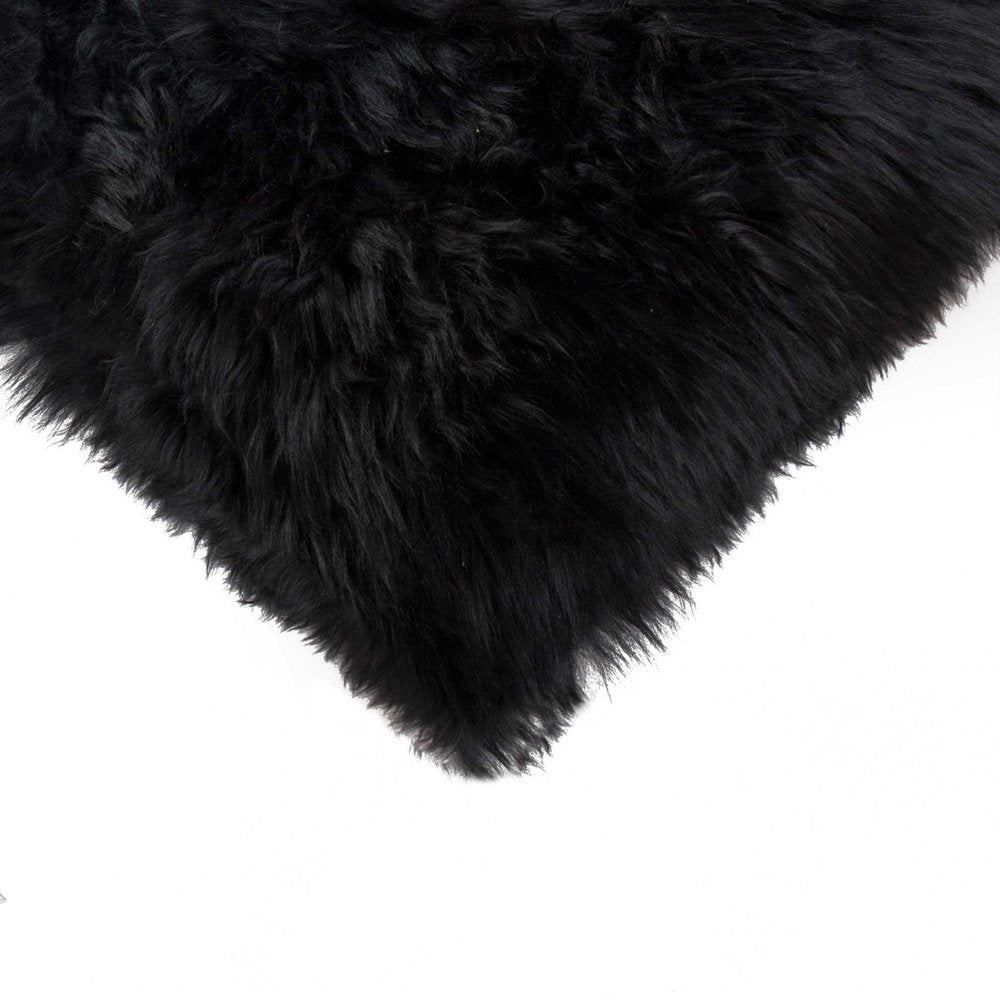 12" X 20" Black Sheepskin Lumbar Throw Pillow