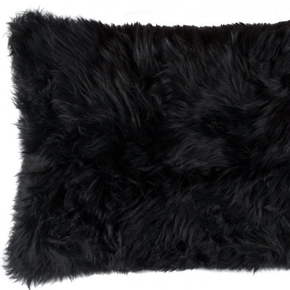 12" X 20" Black Sheepskin Lumbar Throw Pillow