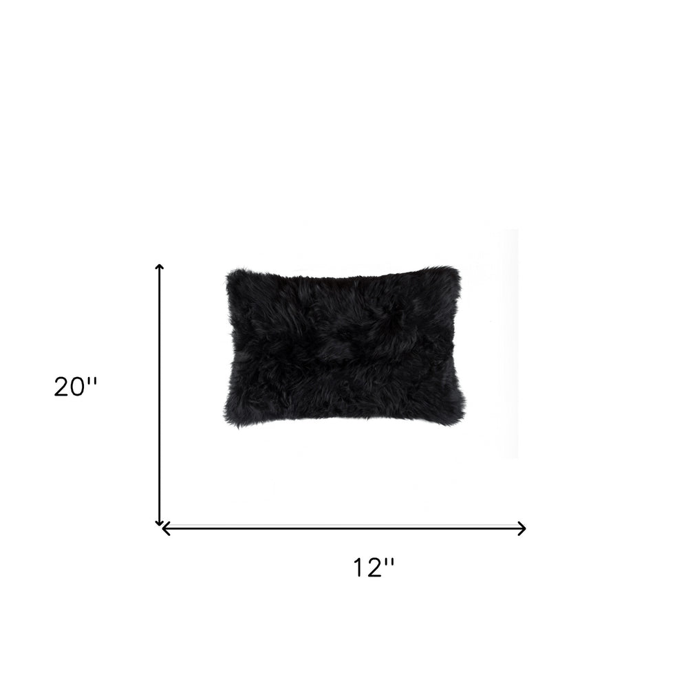 12" X 20" Black Sheepskin Lumbar Throw Pillow