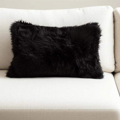 12" X 20" Black Sheepskin Lumbar Throw Pillow