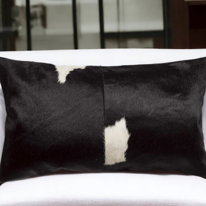 12" X 20" Black and White Cowhide Throw Pillow