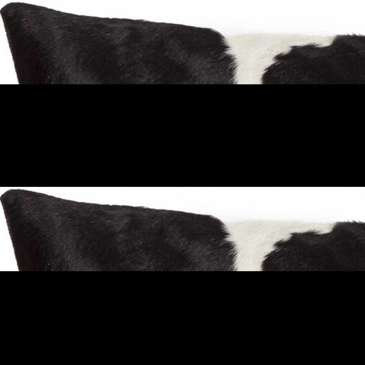 12" X 20" Black and White Cowhide Throw Pillow
