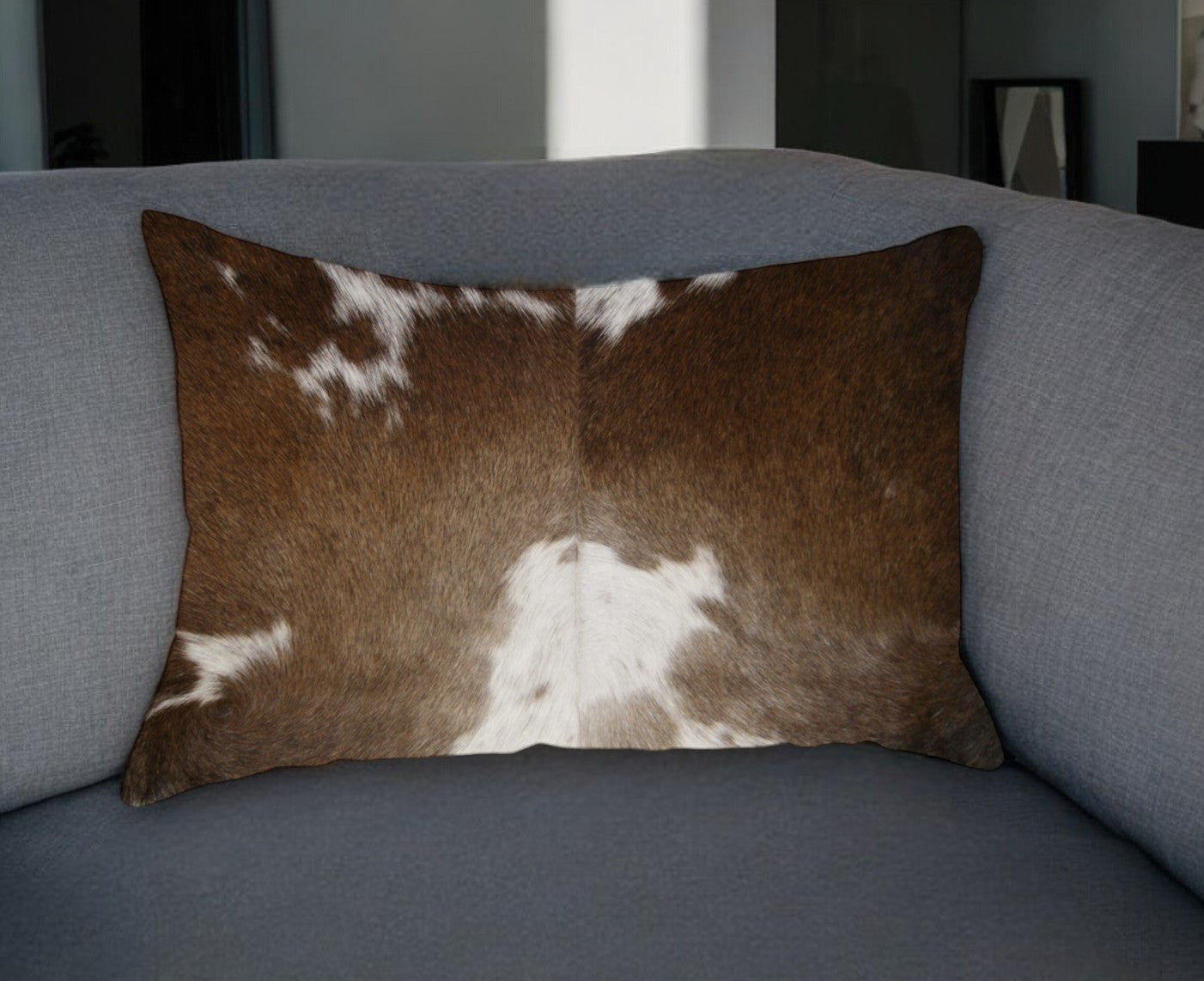 12" X 20" X 5" Chocolate And White Torino Kobe Cowhide  Pillow