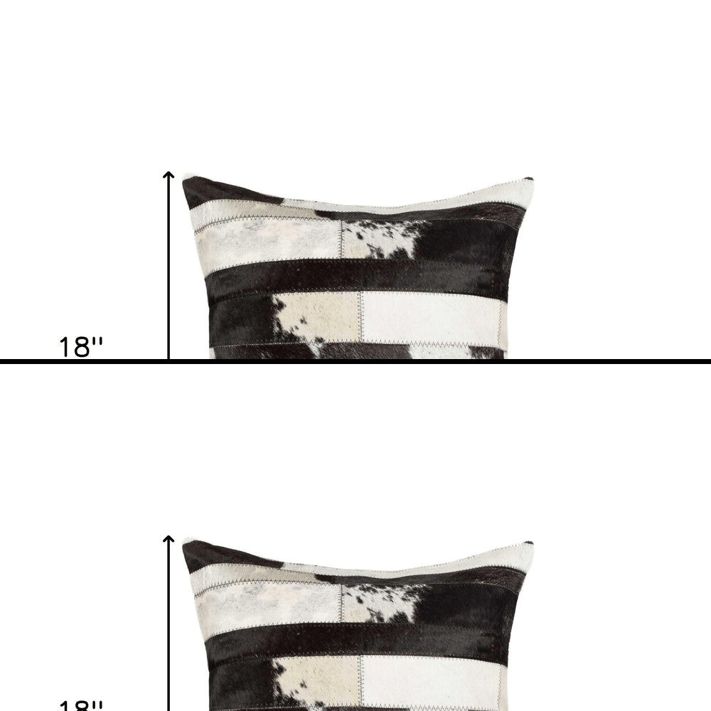 18" White And Black Cowhide Throw Pillow