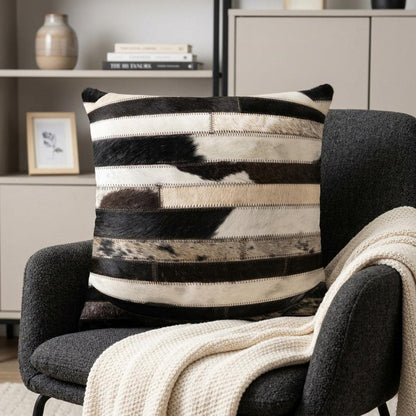 18" Black and White Cowhide Throw Pillow