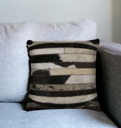 18" Black and White Cowhide Throw Pillow