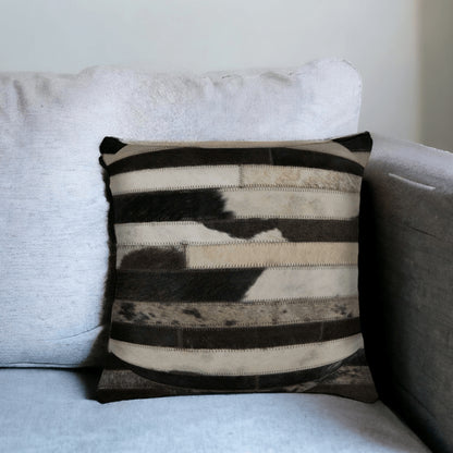 18" Black and White Cowhide Throw Pillow