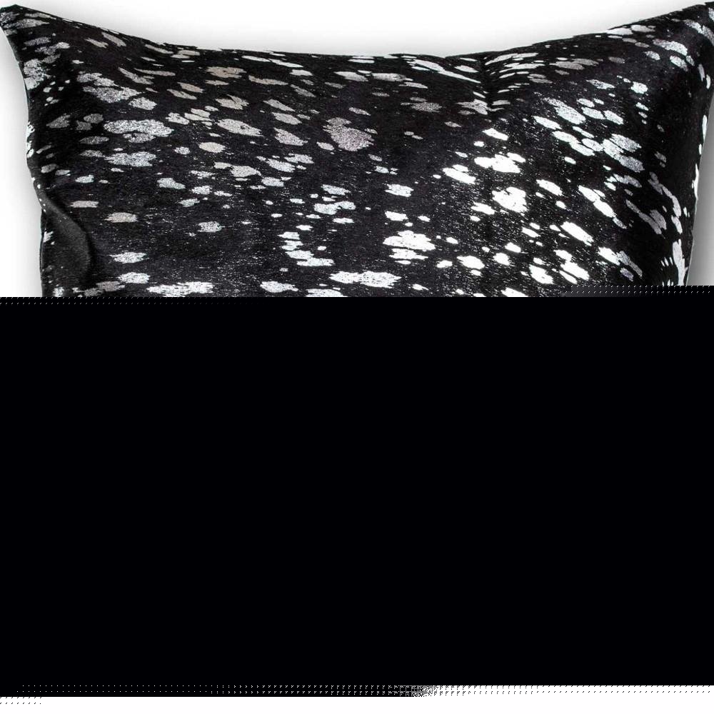18" Black and Silver Cowhide Throw Pillow