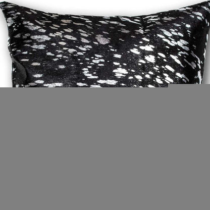 18" Black and Silver Cowhide Throw Pillow