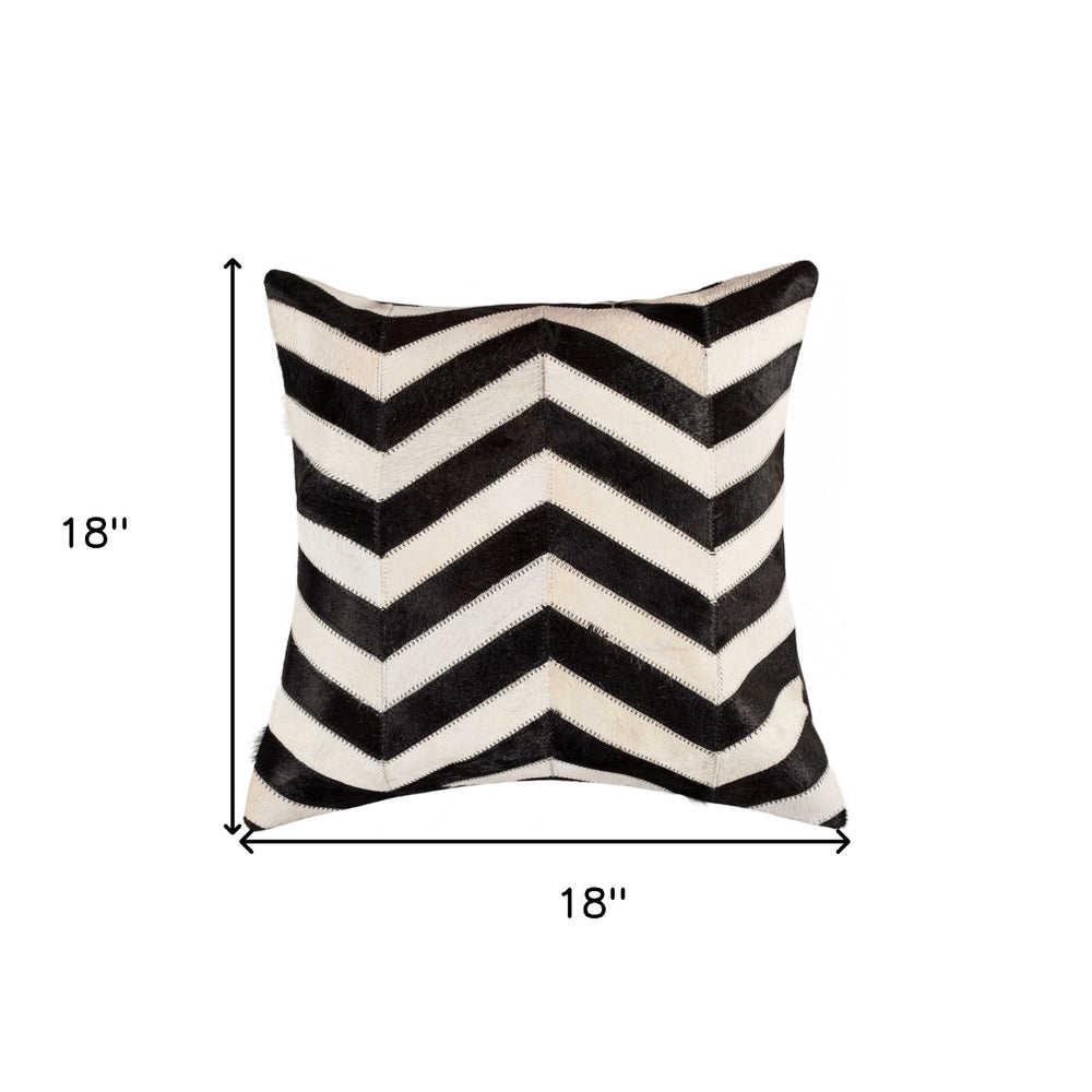 18" Black and Off White Cowhide Throw Pillow