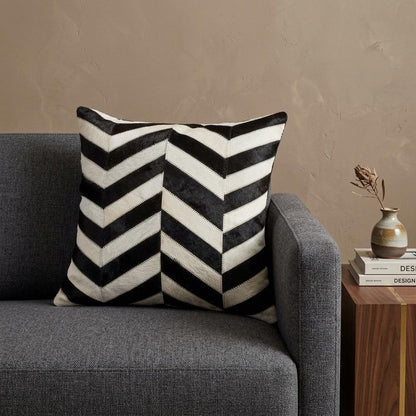 18" Black and Off White Cowhide Throw Pillow