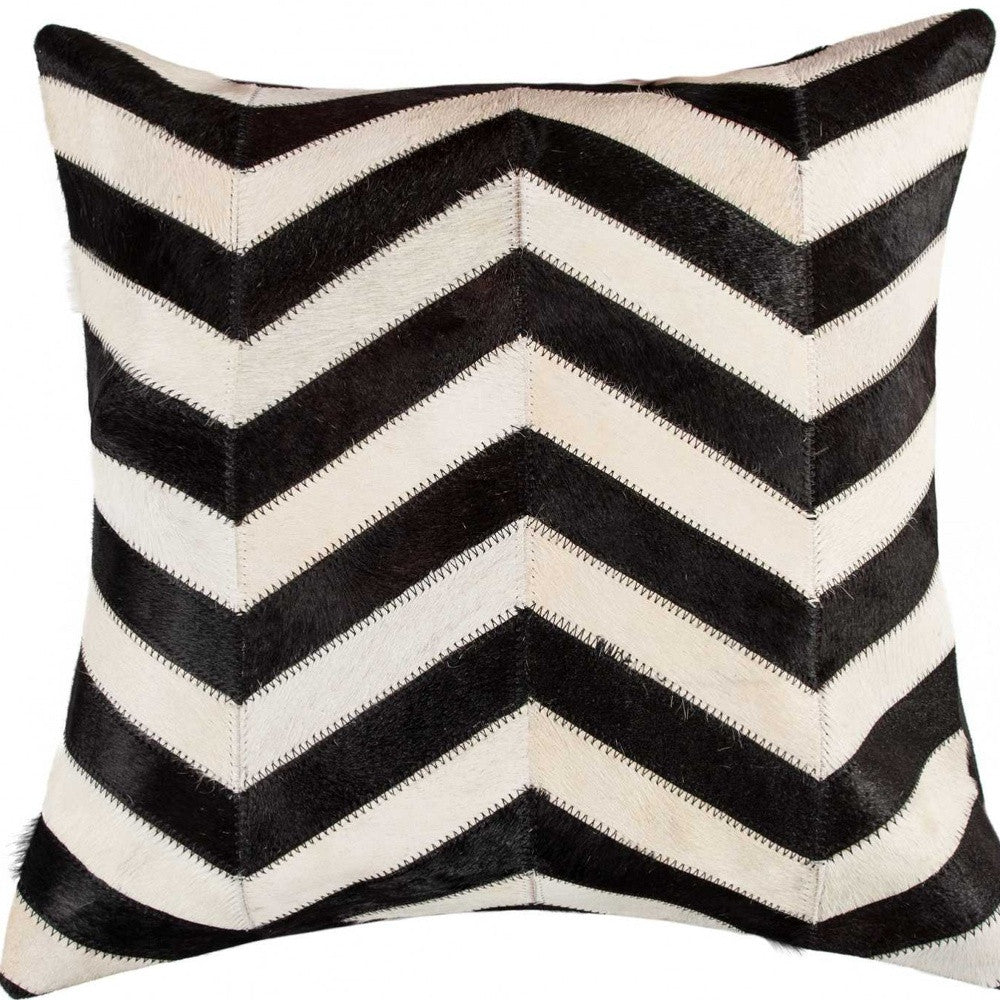 18" Black and Off White Cowhide Throw Pillow