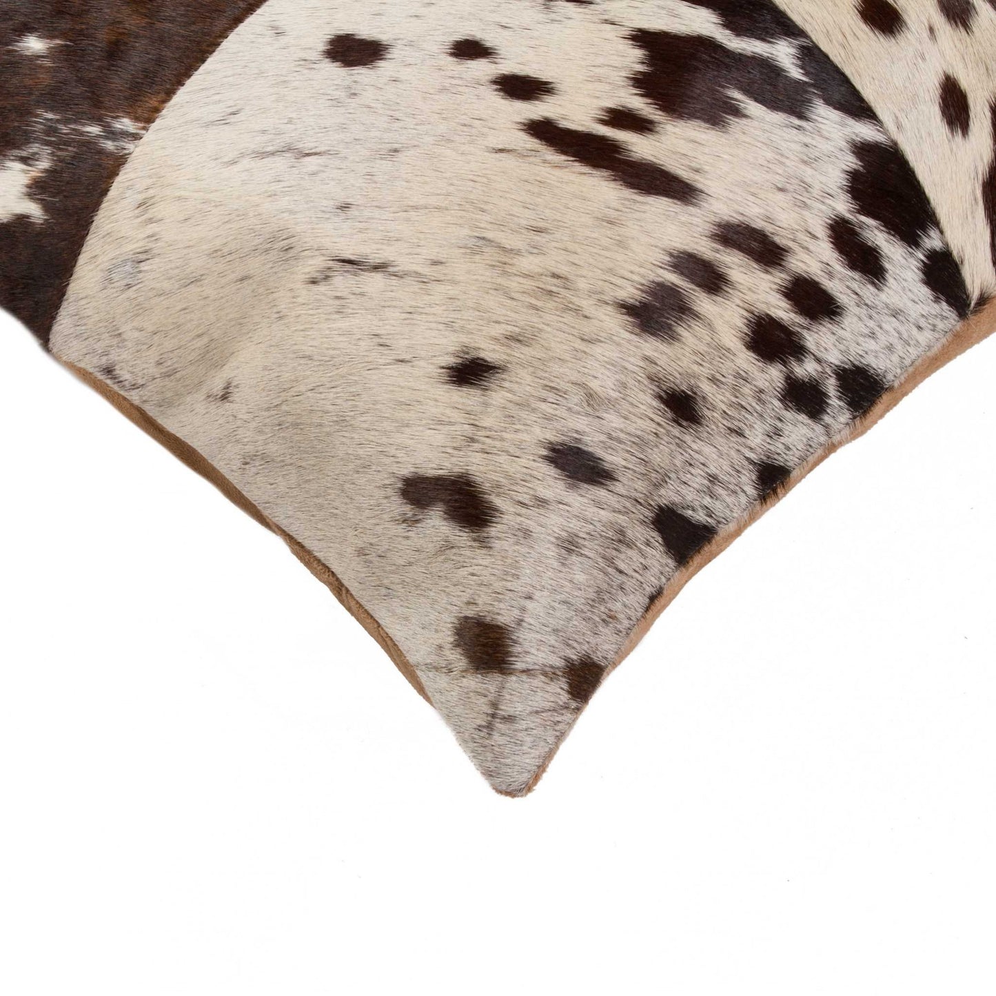 18" X 18" White and Brown Cowhide Pillow