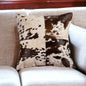 18" X 18" White and Brown Cowhide Pillow