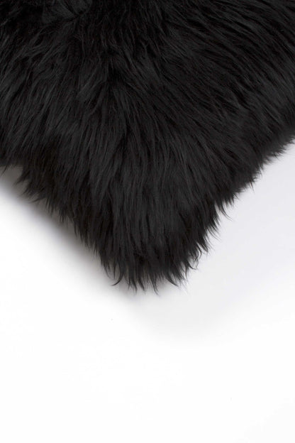 18" Black Sheepskin Throw Pillow