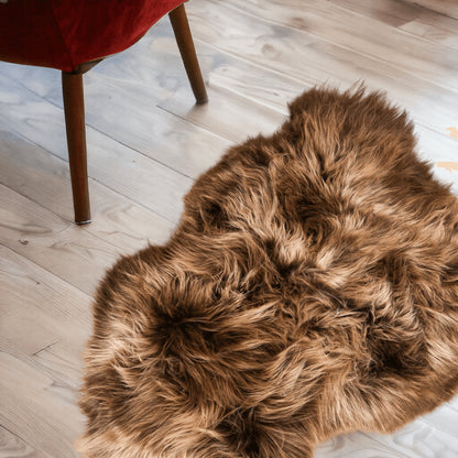 2' X 3' Light Brown And Brown Genuine Sheepskin Animal Print Shag Area Rug