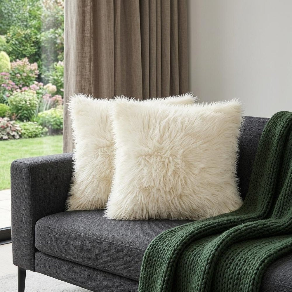 Set of Two 18" Natural Sheepskin Throw Pillows