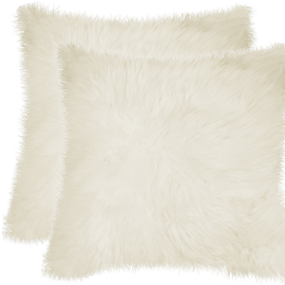 Set of Two 18" Natural Sheepskin Throw Pillows