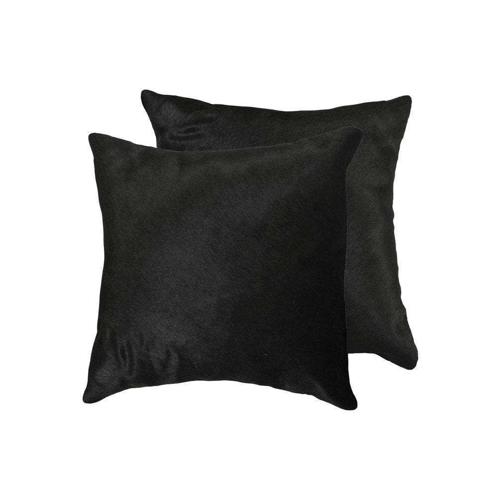 Set of Two 18" Black Cowhide Throw Pillows