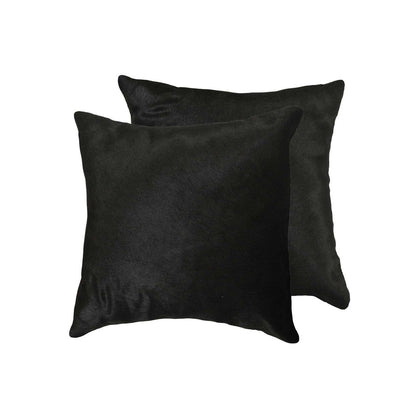 Set of Two 18" Black Cowhide Throw Pillows