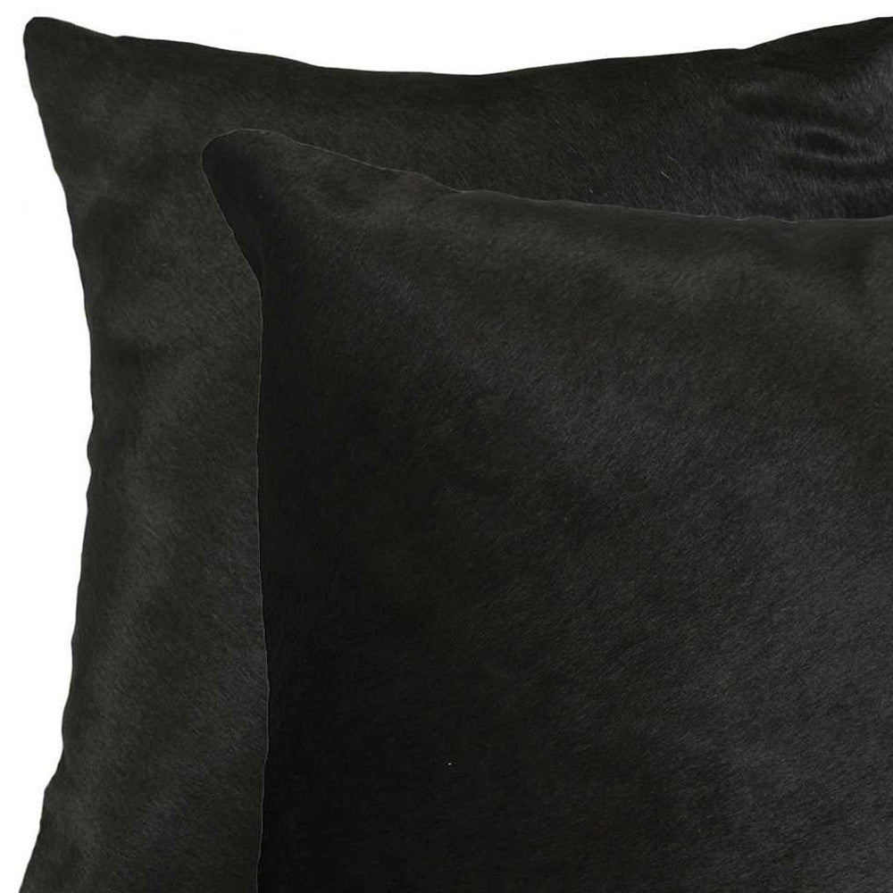 Set of Two 18" Black Cowhide Throw Pillow