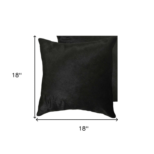 Set of Two 18" Black Cowhide Throw Pillows