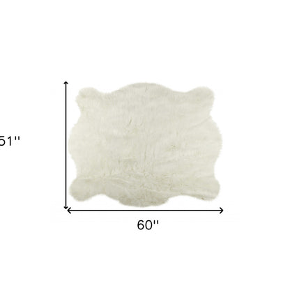 4' X 5' Polar Bear Off White Faux Hide Area Rug
