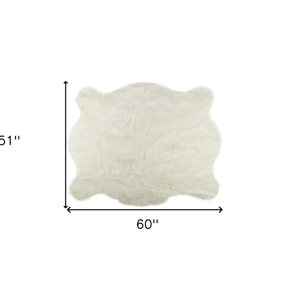4' X 5' Polar Bear Off White Faux Hide Area Rug
