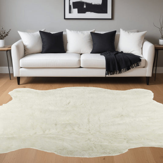 5' X 8' Polar Bear Off White Faux Hide Area Rug